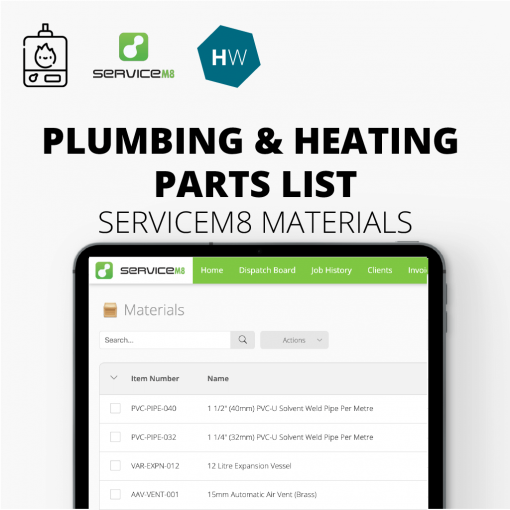Plumbing and Heating parts list for ServiceM8