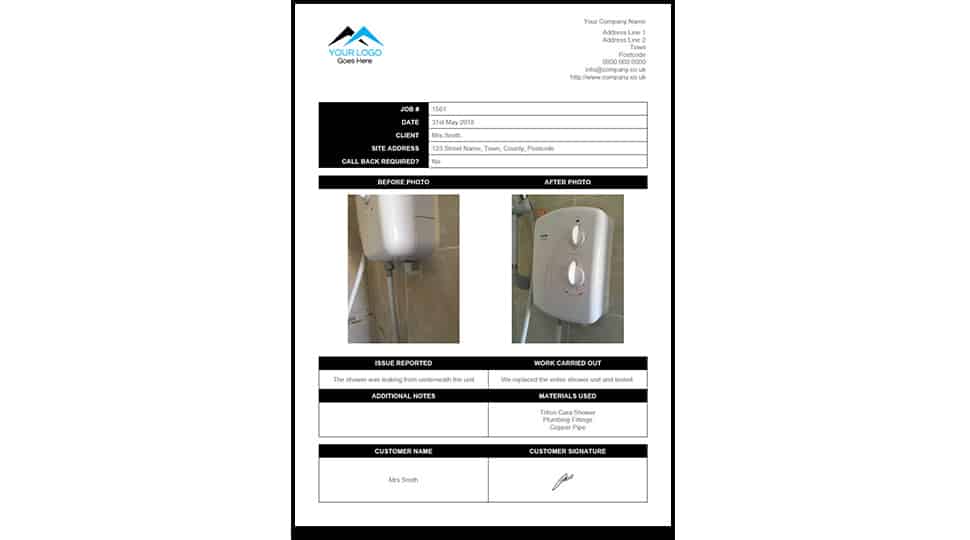 Job Completion Report Form For ServiceM8 Job Management Software