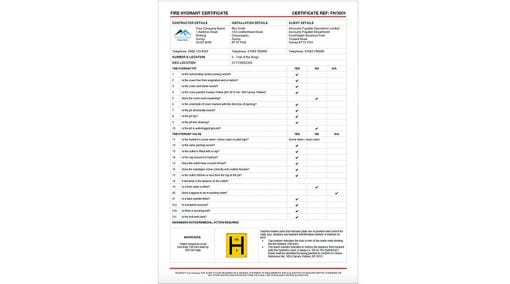 Fire Hydrant Service Certificate