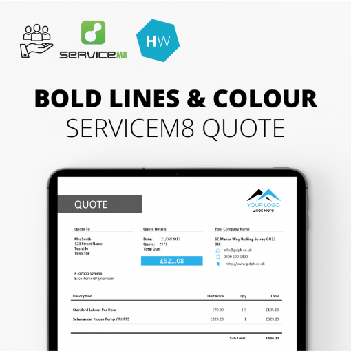 Bold lines and colour ServiceM8 quote