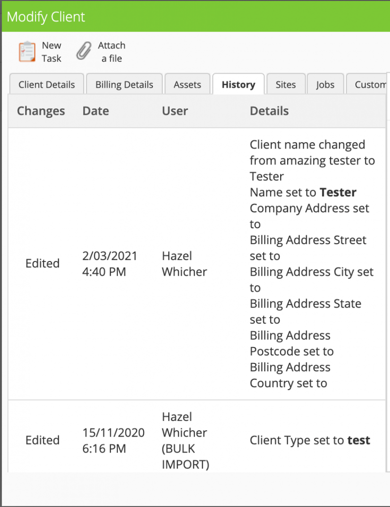 Client History in ServiceM8