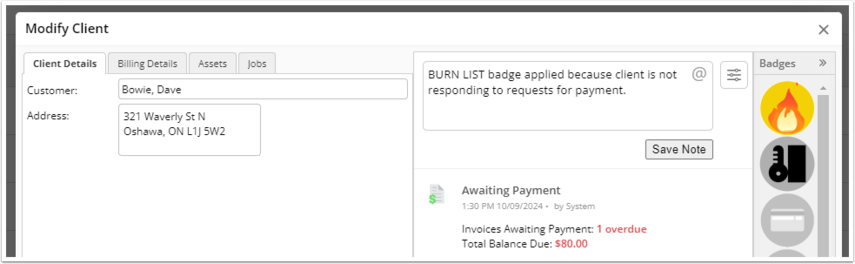 Burn list badge application