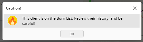Burn list warning