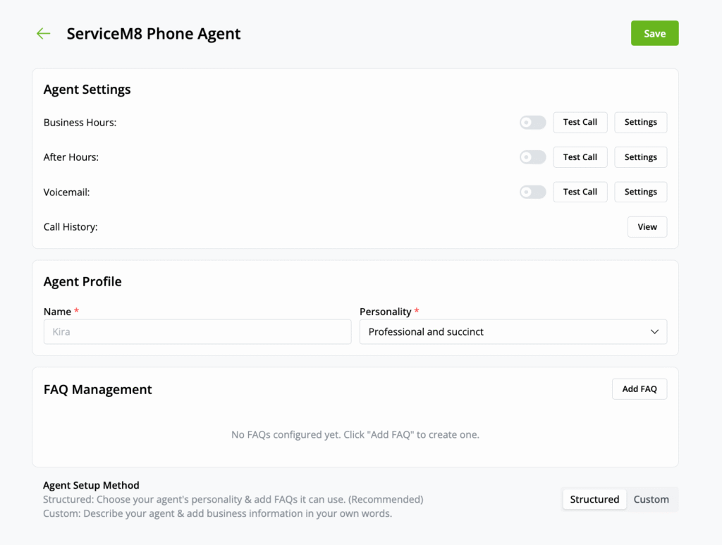 AI Phone Agent Settings