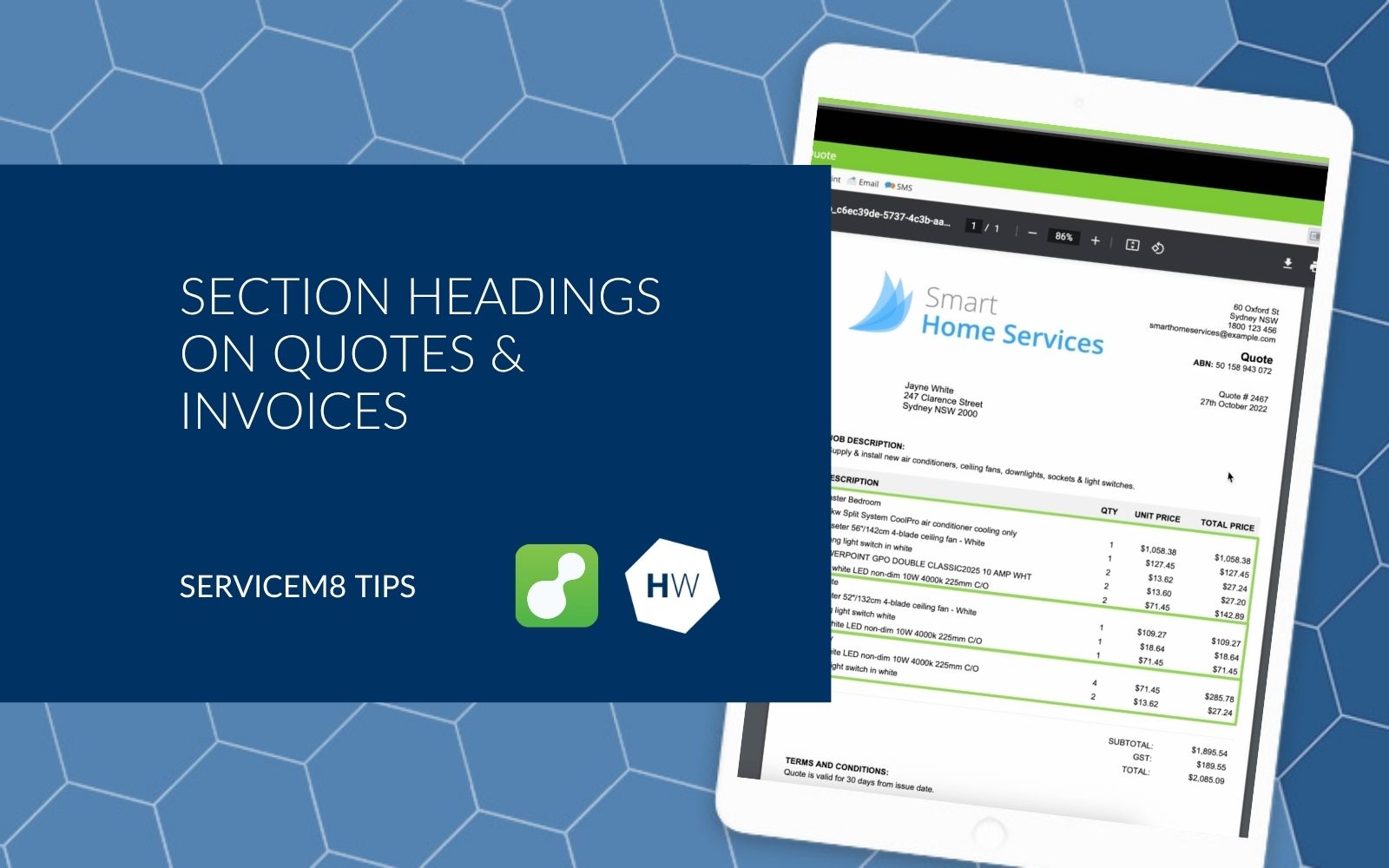 Section Headings on Quotes & Invoices