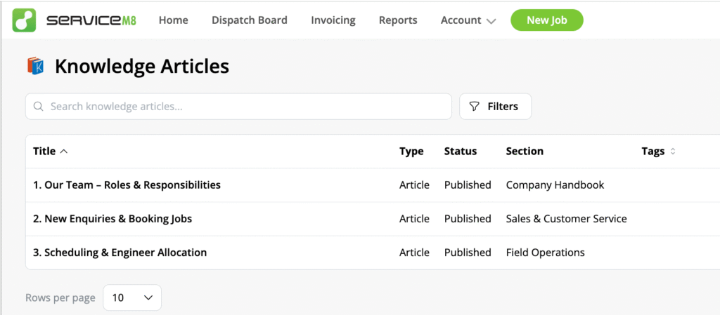 Knowledge Article Sections